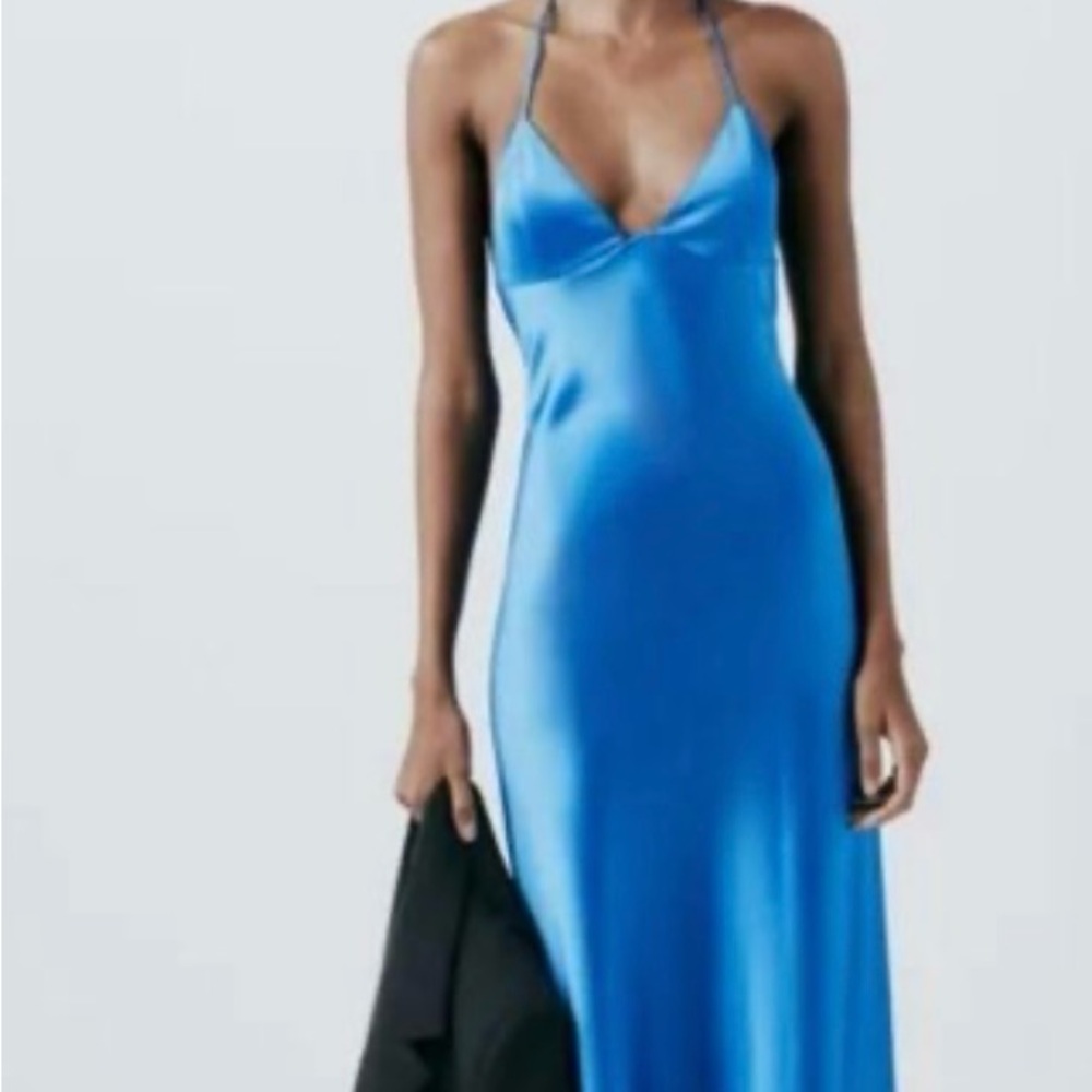 Zara Satin Effect Slip Dress with Open Back